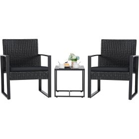 Outdoor 3-Piece Patio Furniture Set with 2 Black Patio Chairs and 1 Side Table