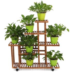 Indoor Outdoor Solid Wood 6-Tier Plant Stand Planter Cart on Wheels