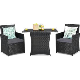 3-Piece Outdoor Patio Furniture Bistro Dining Set in Brown Grey PE Rattan