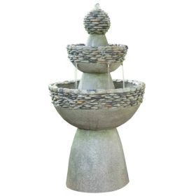 Outdoor Garden Patio 3-Tier Polyresin Stone Water Fountain with Pump