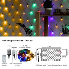 9.8*6.5FT Christmas Mesh Net Light,360 LED Net Light with 8 Modes&Remote