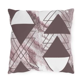 Decorative Outdoor Pillows With Zipper - Set Of 2, Mauve Rose And White Triangular Colorblock