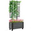 Outsunny Raised Garden Bed with Trellis, 58" Outdoor Wooden Planter Box with Wheels, for Vine Plants Flowers Climbing and Planting, Gray