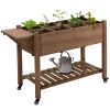 Outsunny Raised Garden Bed with 8 Grow Grids, Wooden Outdoor Plant Box Stand with Folding Side Table and Wheels, 49" x 21" x 34", for Vegetables, Flow