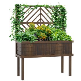 Outsunny Raised Garden Bed with Trellis for Climbing Plants, Vegetable, Grape Vines, Wood Planter with Legs, Drainage Holes and Filter for Outdoor Gar