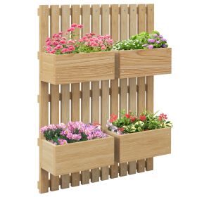 Outsunny 4 Box Raised Garden Bed with Trellis for Vine Flowers & Climbing Plants, 31.5" Tall Wall-Mounted Wood Planter Box Set with Adjustable Height,