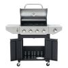 Propane Grill 4 Burner Barbecue Grill Stainless Steel Gas Grill with Side Burner and Thermometer for Outdoor BBQ, Camping