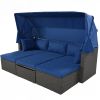 U_Style Outdoor Patio Rectangle Daybed with Retractable Canopy, Wicker Furniture Sectional Seating with Washable Cushions, Backyard, Porch(As same as