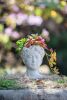 Greek Style Cement Head Planter - Indoor Outdoor Home Garden Decor, D6" x 9"