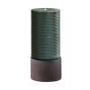 44" Tall Large Modern Cylinder Ribbed Tower Water Fountain With Rustic Base, Contemporary Antique Green Copper Finish Outdoor Bird Feeder / Bath Cemen