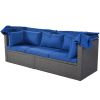 U_Style Outdoor Patio Rectangle Daybed with Retractable Canopy, Wicker Furniture Sectional Seating with Washable Cushions, Backyard, Porch(As same as