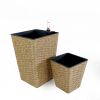 2-Pack Smart Self-watering Square Planter for Indoor and Outdoor - Hand Woven Wicker - Brown