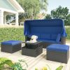 U_Style Outdoor Patio Rectangle Daybed with Retractable Canopy, Wicker Furniture Sectional Seating with Washable Cushions, Backyard, Porch(As same as