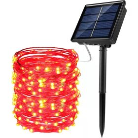 Solar Christmas String Lights; 33ft 100 LED Solar 8 Modes Outdoor Waterproof String Lights For Christmas Tree Garden Decoration (multi-color) (Color: Red)