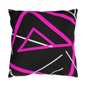 Decorative Outdoor Pillows With Zipper - Set Of 2, Black And Pink Geometric Pattern (Sizes: 16" × 16")