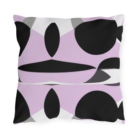 Decorative Outdoor Pillows With Zipper - Set Of 2, Geometric Lavender And Black Pattern (Sizes: 16" × 16")