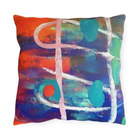 Decorative Outdoor Pillows With Zipper - Set Of 2, Multicolor Abstract Expression Pattern (Sizes: 16" × 16")