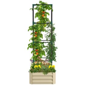 Outsunny Galvanized Raised Garden Bed, 24" x 24" x 11.75" Outdoor Planter Box with Trellis Tomato Cage and Open Bottom for Climbing Vines, Vegetables (Color: as Pic)