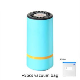 New Mini Vacuum Sealer Kitchen Portable USB Electric AirPump Fresh-Keeping Handheld Vacuum Sealing Machine Packaging Packer For Home (Option: K02 blue Add 5pcs vacuum bag-USB)