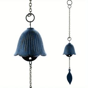 1pc, Creative Japanese Cast Iron Wind Chime Hanging Decoration, Metal Retro Hanging Leaf Bell, Balcony Outdoor Garden Hanging Decoration, Camping Bles (Color: Blue)