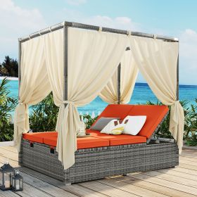 [Not allowed to sell to Wayfair]Adjustable Sun Bed With Curtain; High Comfort; With 3 Colors (Color: Orange)