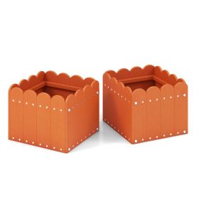 2 Pack Square Planter Box with Drainage Gaps for for Front Porch Garden Balcony (Color: Orange)