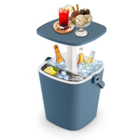 3-in-1 Portable Cooler Bar Table with Bottle Opener and Lift Top Lid for Camping Poolside (Color: Blue)