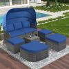 Outdoor Patio Furniture Set Daybed Sunbed with Retractable Canopy Conversation Set Wicker Furniture Sofa Set