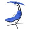 53.15 in. Outdoor Teal Hanging Curved Lounge Chair Steel Hammocks Chaise Swing with Built-In Pillow and Removable Canopy