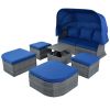 Outdoor Patio Furniture Set Daybed Sunbed with Retractable Canopy Conversation Set Wicker Furniture Sofa Set