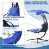 53.15 in. Outdoor Teal Hanging Curved Lounge Chair Steel Hammocks Chaise Swing with Built-In Pillow and Removable Canopy